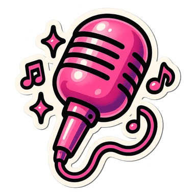 stage microphone, retro sticker style, black and pink accents, bold outlines, playful and musical, BLACKPINK inspired sticker