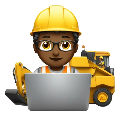 Young Engineer working on laptop connected to construction equipment vehicle  sticker