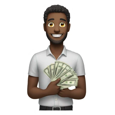 man happy holding some cash sticker