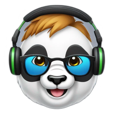 smiling geek head panda with headphone and circular glasses sticker