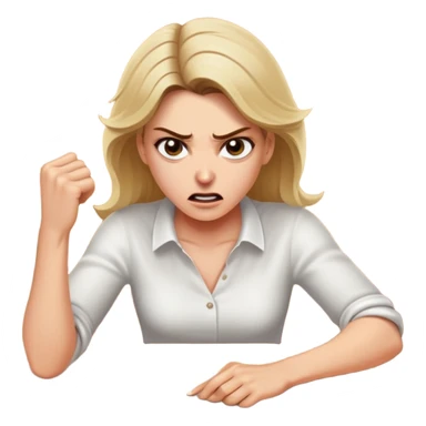 White woman ripping a white tablecloth off of a wooden table in anger sticker
