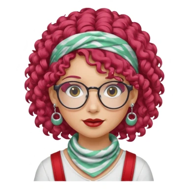 girl with curly  peppermint hair and bandana and glassess and earring sticker