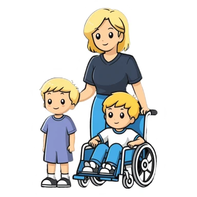 Boy in wheelchair with blonde women sticker