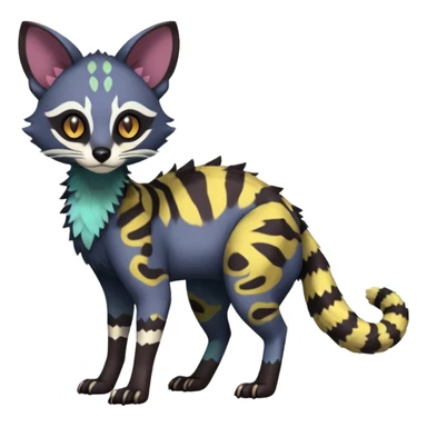 Rare warm-colored lush exotic edgy epic aesthetic gloomy spooky dark modern colorful cyber-Genet-Trico-species-Fakemon-hybrid-creature, with beautiful intricate markings, full body sticker