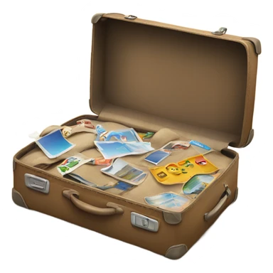 A suitcase with travel stickers placed on a sandy shore sticker