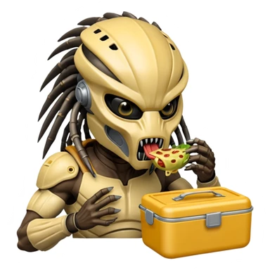 The predator with mask eating from a lunchbox, the setting should not be cartoon like. sticker