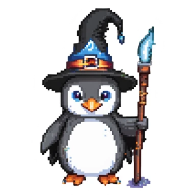 penguin wizard casting a spell sticker