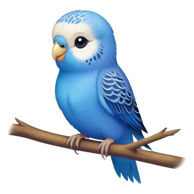 Cinematic Cute Blue Budgie Portrait Emoji, Head tilted playfully and inquisitively, featuring a brilliant blue feathered fur with a natural sheen, round, sparkling dark eyes filled with curiosity, Simplified yet irresistibly adorable features, highly detailed, glowing with a warm, friendly glow, high shine, affectionate and lively, stylized with a touch of whimsy, bright and endearing, soft glowing outline, capturing the essence of a mischievous yet loving budgie, so playful it feels like it could chirp out of the screen and into your arms! sticker