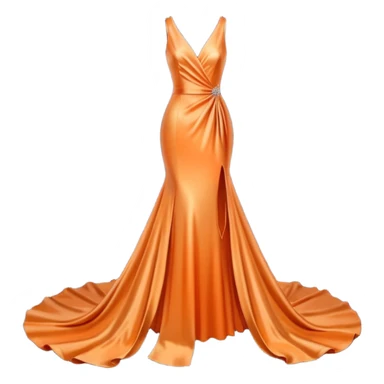 realistic isolated long slim pastel orange formal party satin dress with gradient shiny sparkling dark orange sticker
