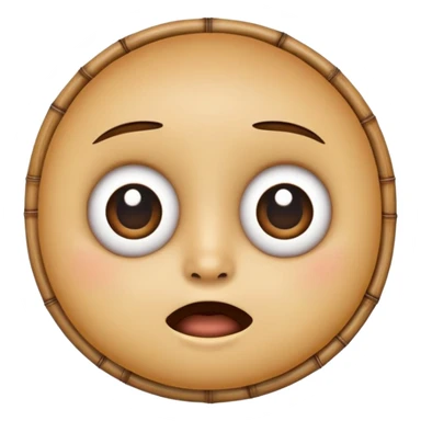 round emoji face with big eyes and bamboo piece held in mouth sticker