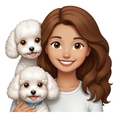 tan girl with long brown hair with three bichon frises sticker