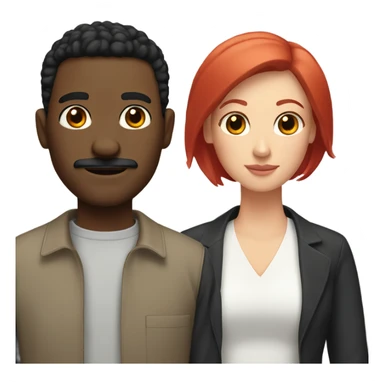 Black man with short black hair and mustache with white woman with straight red hair sticker