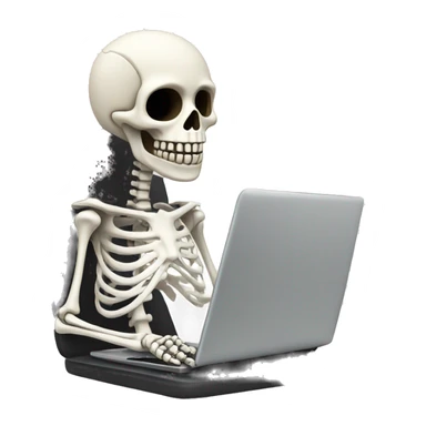happy skeleton working on laptop sticker