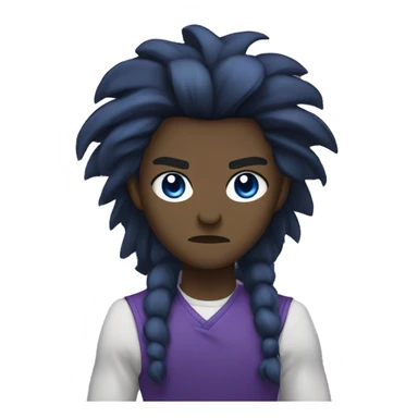 Black anime character angry with long hair with maincolors being purple and blue sticker