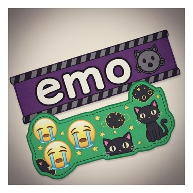 emo banner with stitched patch, cute, expressive sticker