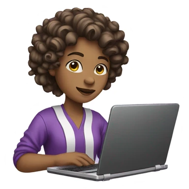 a person using a notebook. that has curls and wears clothes with purple tones sticker