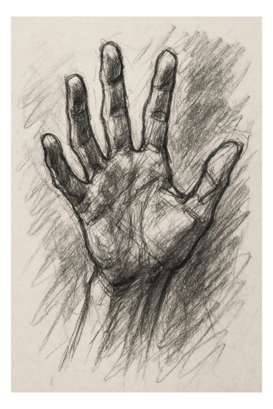 right hand, black and white, fingers open, sketch style sticker