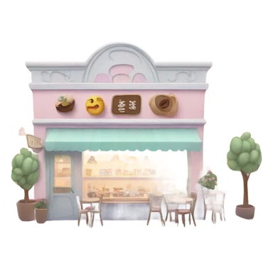Cute little coffee shop in a city with pastel colors  sticker