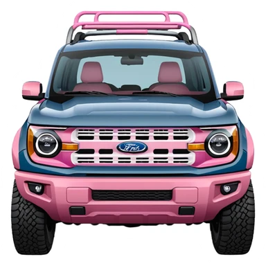 grey blue Ford bronco sport with a pink  ranch hand grill guard sticker
