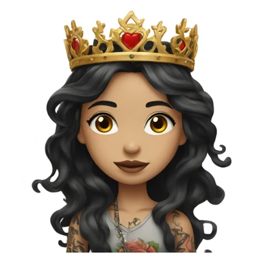 beautiful girl, with tattoos, wears a crown with long black hair, wavy hair, chinese sticker