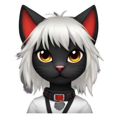 Anthro Edgy Cool Beautiful Black Cat-Fursona with Emo Hair-bangs with Red Streaks Chest Harness sticker