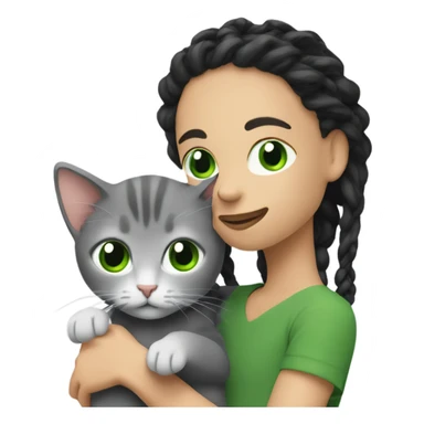 Man with dreadlocks holding a gray kitten with a white woman with black hair and green eyes ￼ sticker