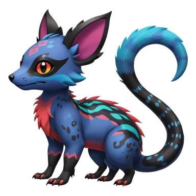Rare exotic cute epic aesthetic gothic colorful Salandit-Eevee-Civet-species-Fakemon-hybrid-creature, with markings, full body sticker