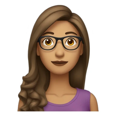 Mujer cabello castaño largo, piel pálida con lentes sticker