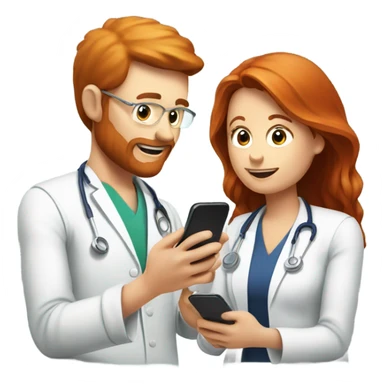 red hair nutritionist and his patient messaging smatphone sticker
