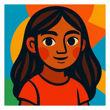 portrait of a brown-skinned girl with long brown hair and black eyes, modern illustrative style, vibrant colors sticker