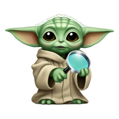 Baby Yoda holds a magnifying glass sticker