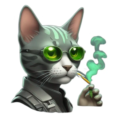 a cyberpunk cat smoking weed sticker