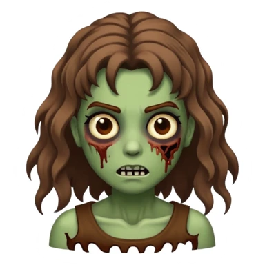 zombie com cabelo ondulado longo marrom e sem franja fofa sticker