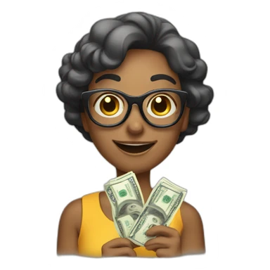 An emoji with smokey glasses and a smiling face with money in her hands sticker