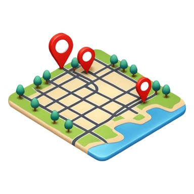 Create a realistic emoji of a map with a red route  sticker