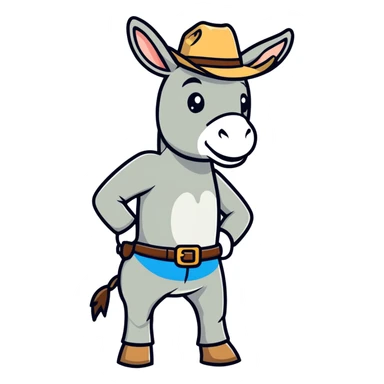 Zesty donkey with a cowboy hat standing on 2 feet ￼ sticker