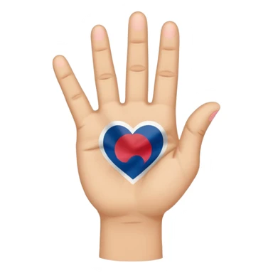 An emoji-style illustration of a hand making the Korean finger heart gesture. The hand should have a cute and expressive cartoon style, resembling modern emojis. Include subtle cultural details like a small South Korean flag on the wrist or background. Bright, colorful, and cheerful aesthetic sticker