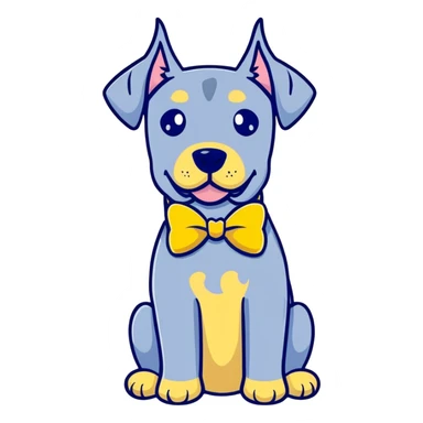 Blue Great Dane dog with a sparkly bow on its ear, cheerful expression sticker