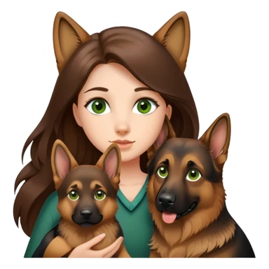 girl with long brown hair and green eyes holding a german shepherd  sticker