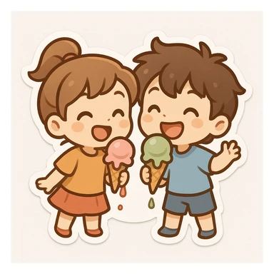 happy children with melting ice cream cones sticker