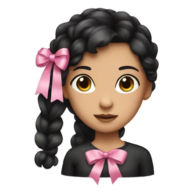 girl with black hair and a pink ribbon sticker