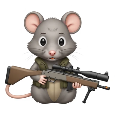 a crazed rat holding a sniper rifle sticker