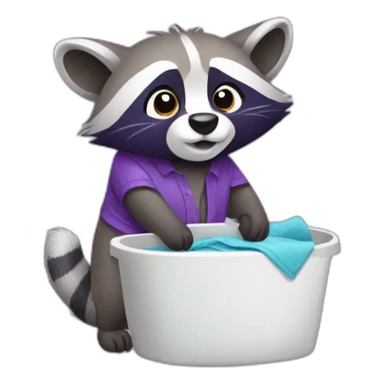 Purple raccoon washing clothes sticker