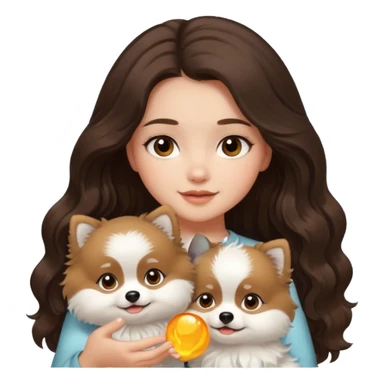 light-skinned-girl-wavy-dark-brown-long-without-volume-hair-brown-eyes-petting-light-white-pomeranian sticker