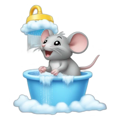 Mouse taking a shower under cloud and happy  sticker