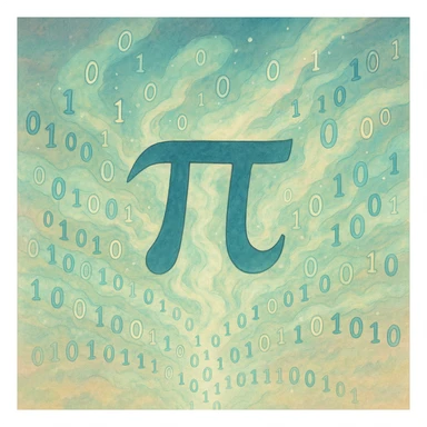  combine the π (pi) math symbol, binary code, and digital mist emerging from it. sticker