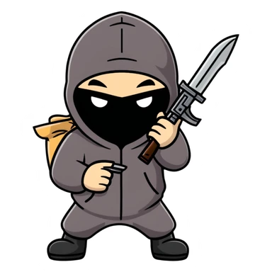 cartoon robber with sack on head holding weapon full body sticker