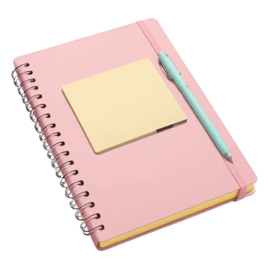 pastel aesthetic notebook, pink cover, slightly open with visible notes inside, beige and yellow paper, soft grain texture, pinterest illustration, no background sticker