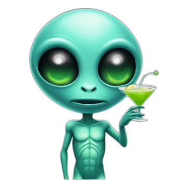 alien holding martini sticker