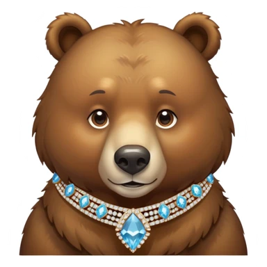 Brown bear on four legs with an elegant diamond collar that sparkles around its neck, gemstone collar, detailed jewelry sticker
